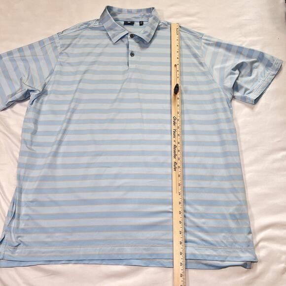 Footjoy FJ Polo Shirt Size 2XL Blue Orange Tonal Stripe Lisle Golf Dad Preppy - Picture 4 of 12